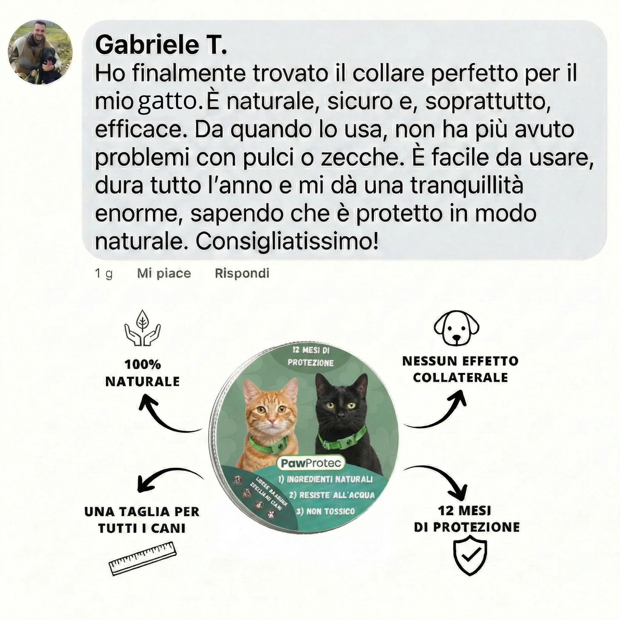 Ciondolo naturale antiparassitario gatti